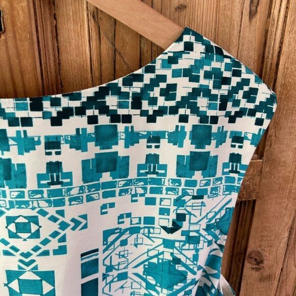 The Limited Size Small Cream Turquoise Blue Shift Dress Sleeveless Belted NWT - Picture 9 of 12